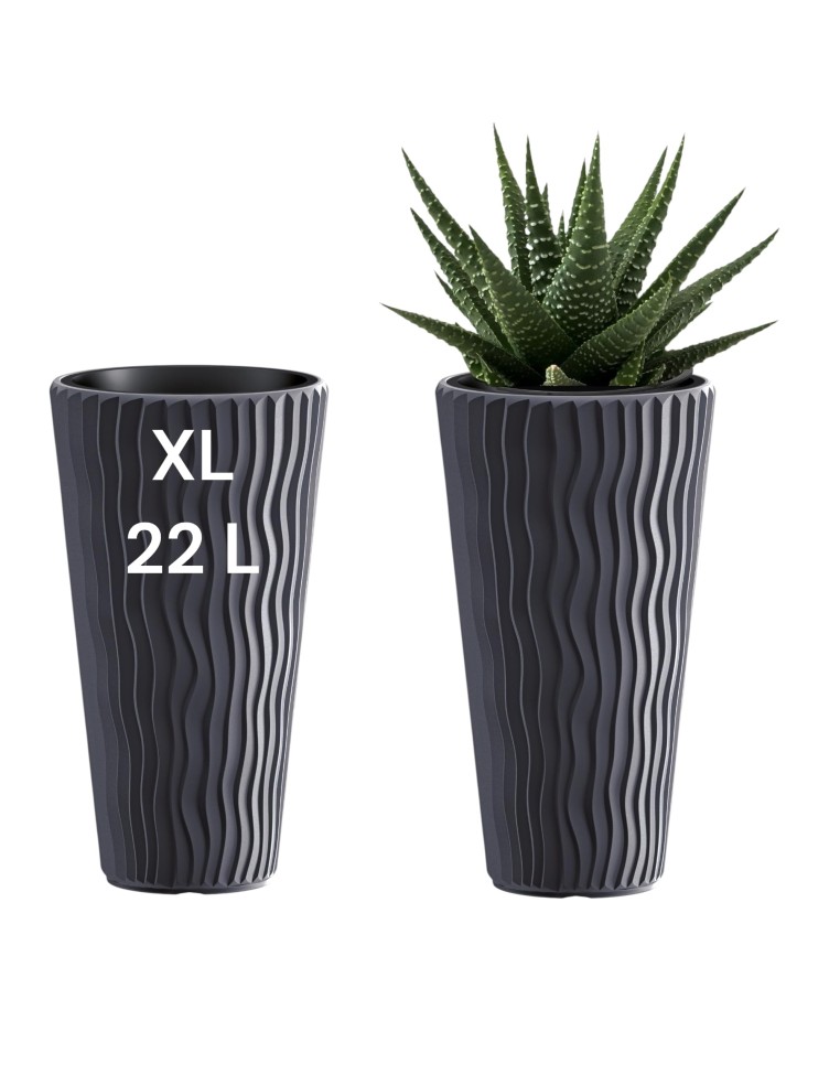 Blumenkübel rund XL hoch Ø29 × 52 cm Wellenrelief, 22 L – Anthrazit | Töpferkönig