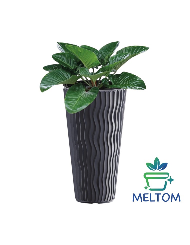 Blumenkübel rund XL hoch Ø29 × 52 cm Wellenrelief, 22 L – Anthrazit | Töpferkönig