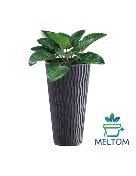 Blumenkübel rund XL hoch Ø29 × 52 cm Wellenrelief, 22 L – Anthrazit | Töpferkönig