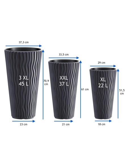 Pot haut rond XL Ø29 × 52 cm à relief ondulé, 22 L – Anthracite | Töpferkönig