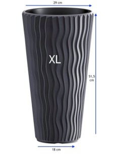 Macetero redondo XL alto Ø29 × 52 cm relieve ondulado con sistema de riego, 22 L – Antracita | Töpferkönig 2