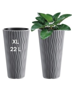 Plantenbak rond XL hoog Ø29 × 52 cm golfreliëf, 22 L – Grijs | Töpferkönig