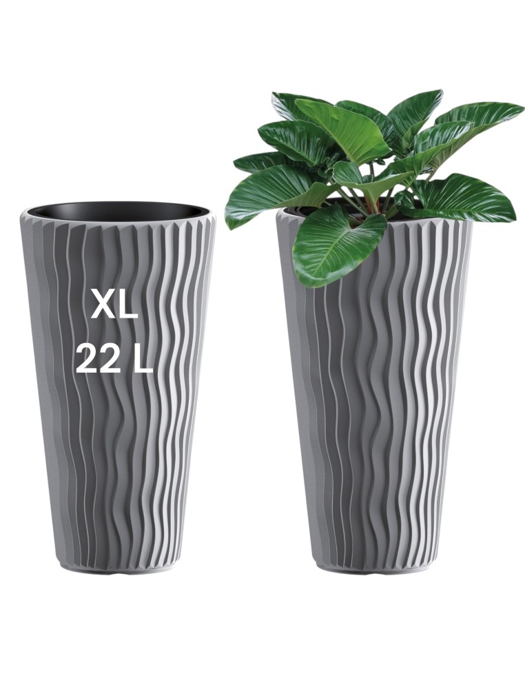 Pot haut rond XL Ø29 × 52 cm à relief ondulé, 22 L – Gris | Töpferkönig