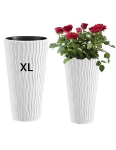 Pot haut rond XL Ø29 × 52 cm à relief ondulé, 22 L – Blanc | Töpferkönig