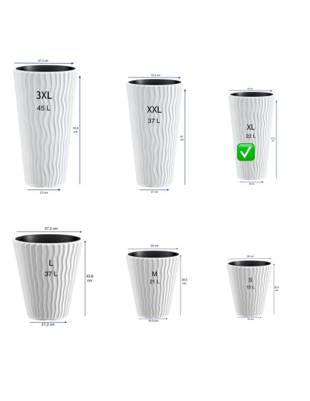 Pot haut rond XL Ø29 × 52 cm à relief ondulé, 22 L – Blanc | Töpferkönig