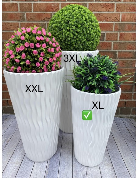 Blumenkübel rund XL hoch Ø29 × 52 cm Wellenrelief, 22 L – Weiß | Töpferkönig