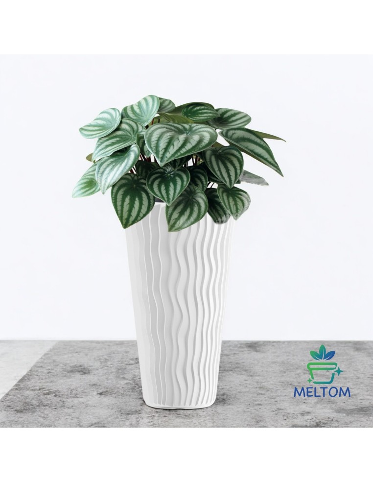Plantenbak rond XL hoog Ø29 × 52 cm golfreliëf met bewateringssysteem – Wit | Töpferkönig