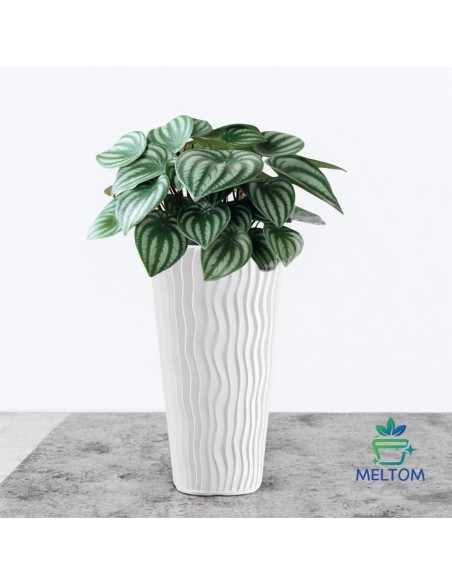 Fioriera rotonda XL alta Ø29 × 52 cm rilievo a onde con sistema di irrigazione – Bianco | Töpferkönig
