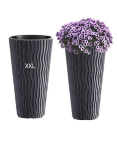 Fioriera rotonda XXL alta Ø34 × 61 cm rilievo a onde, 37 L – Antracite | Töpferkönig