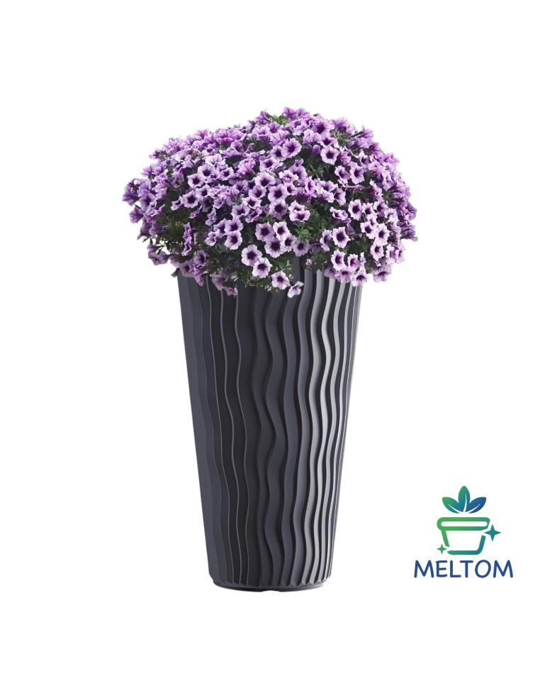 Macetero redondo XXL alto Ø34 × 61 cm relieve ondulado, 37 L – Antracita | Töpferkönig