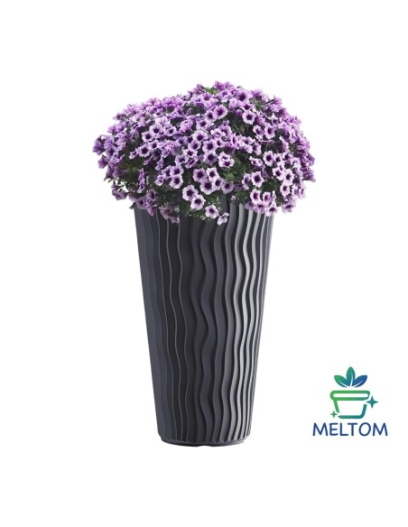 Blumenkübel rund XXL hoch Ø34 × 61 cm Wellenrelief, 37 L – Anthrazit | Töpferkönig