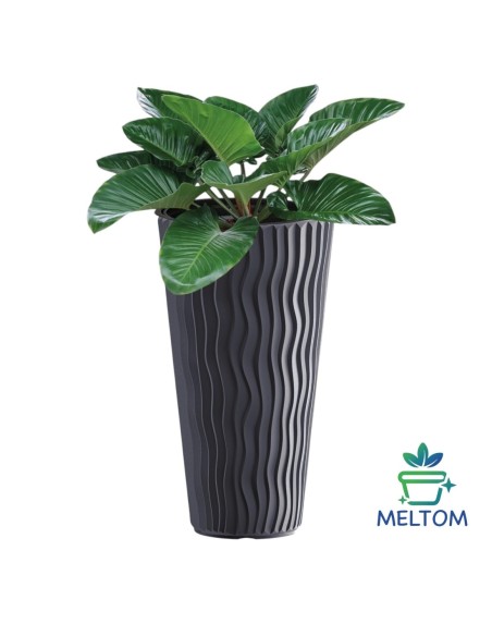 Blumenkübel rund XXL hoch Ø34 × 61 cm Wellenrelief, 37 L – Anthrazit | Töpferkönig