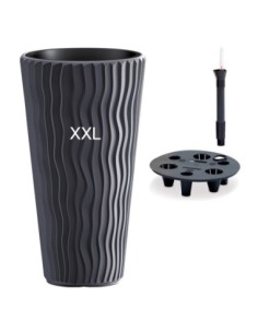 Pot haut rond XXL Ø34 × 61 cm à relief ondulé avec système d'arrosage, 37 L – Anthracite | Töpferkönig