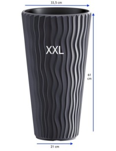 Pot haut rond XXL Ø34 × 61 cm à relief ondulé avec système d'arrosage, 37 L – Anthracite | Töpferkönig 2