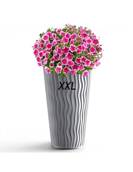 Pot haut rond XXL Ø34 × 61 cm à relief ondulé, 37 L – Gris | Töpferkönig