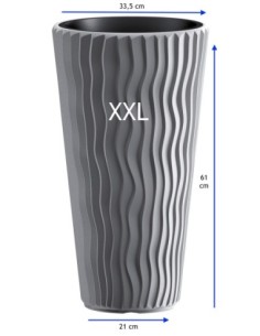 Plantenbak rond XXL hoog Ø34 × 61 cm golfreliëf met bewateringssysteem, 37 L – Grijs | Töpferkönig 2