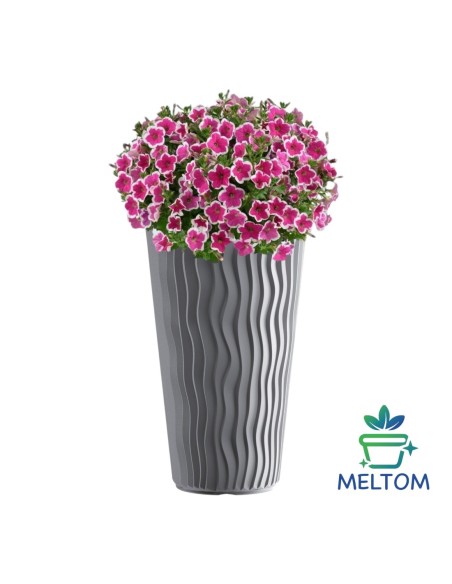 Blumenkübel rund XXL hoch Ø34 × 61 cm Wellenrelief mit Bewässerungssystem, 37 L – Grau | Töpferkönig