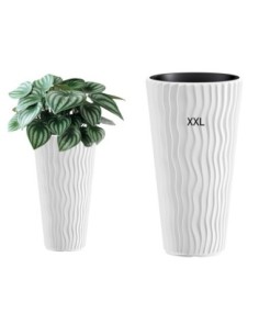 Pot haut rond XXL Ø34 × 61 cm à relief ondulé, 37 L – Blanc | Töpferkönig