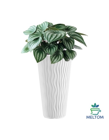 Fioriera rotonda XXL alta Ø34 × 61 cm rilievo a onde, 37 L – Bianco | Töpferkönig