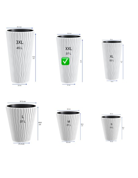 Fioriera rotonda XXL alta Ø34 × 61 cm rilievo a onde, 37 L – Bianco | Töpferkönig