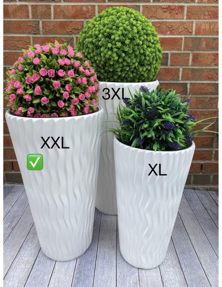 Pot haut rond XXL Ø34 × 61 cm à relief ondulé, 37 L – Blanc | Töpferkönig