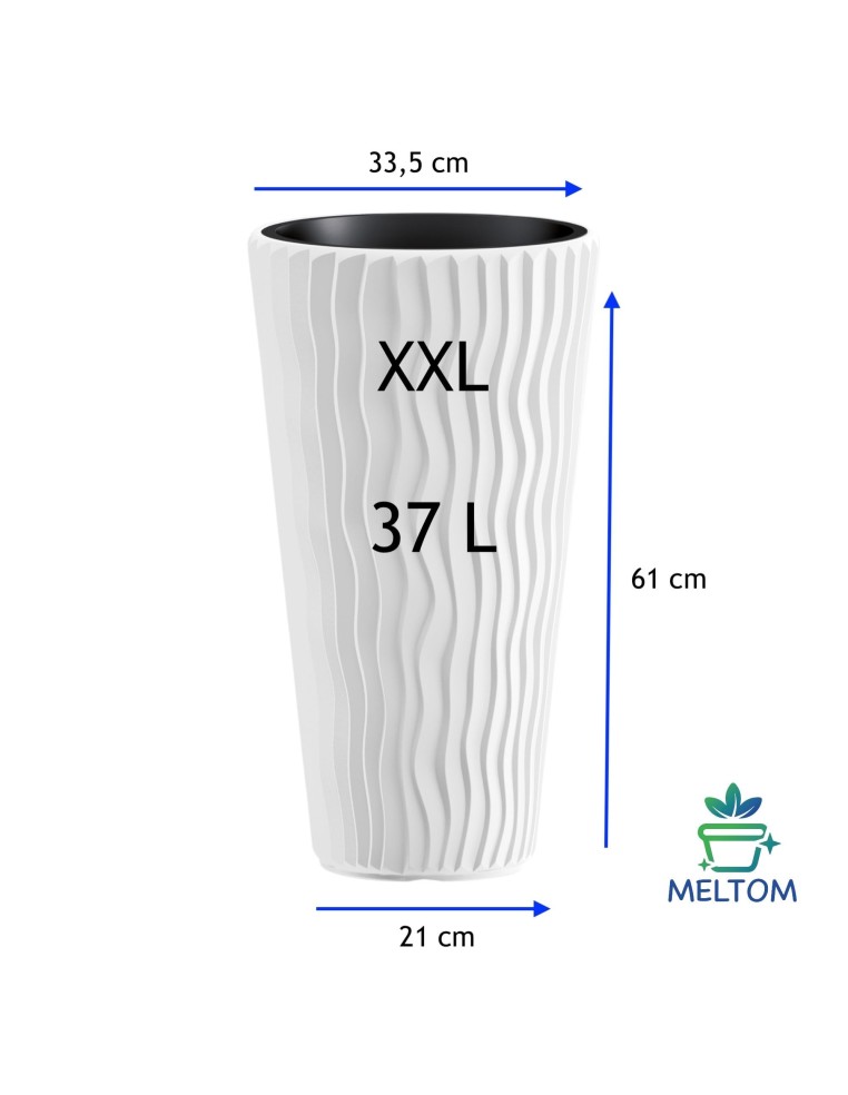 Fioriera rotonda XXL alta Ø34 × 61 cm rilievo a onde con sistema di irrigazione – Bianco | Töpferkönig