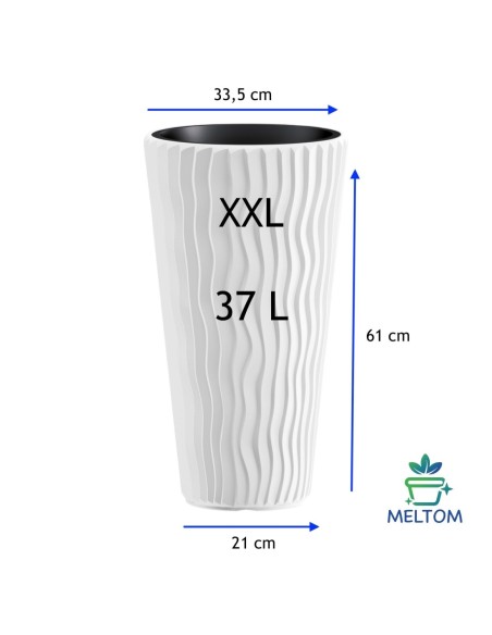 Plantenbak rond XXL hoog Ø34 × 61 cm golfreliëf met bewateringssysteem – Wit | Töpferkönig