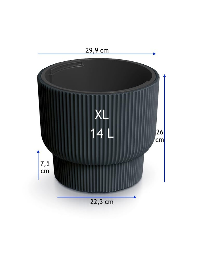 Vaso rotondo con righe orizzontali Ø30 × 26 cm, 14 L – Antracite | Töpferkönig
