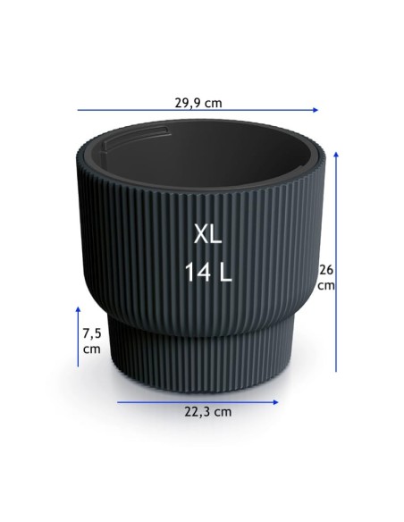 Bloempot rond met rondlopende ribbels Ø30 × 26 cm, 14 L – Antraciet | Töpferkönig