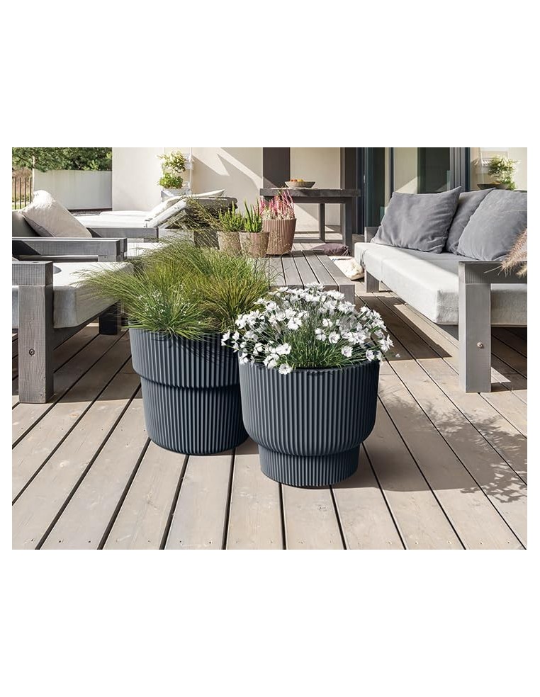 Blumentopf rund mit umlaufenden Rillen Ø30 × 26 cm, 14 L – Anthrazit | Töpferkönig
