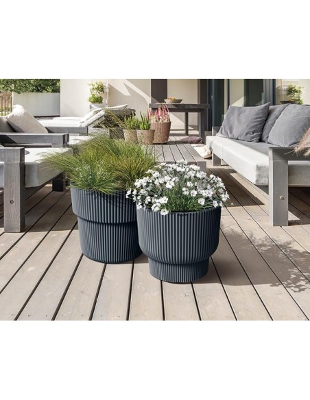 Blumentopf rund mit umlaufenden Rillen Ø30 × 26 cm, 14 L – Anthrazit | Töpferkönig