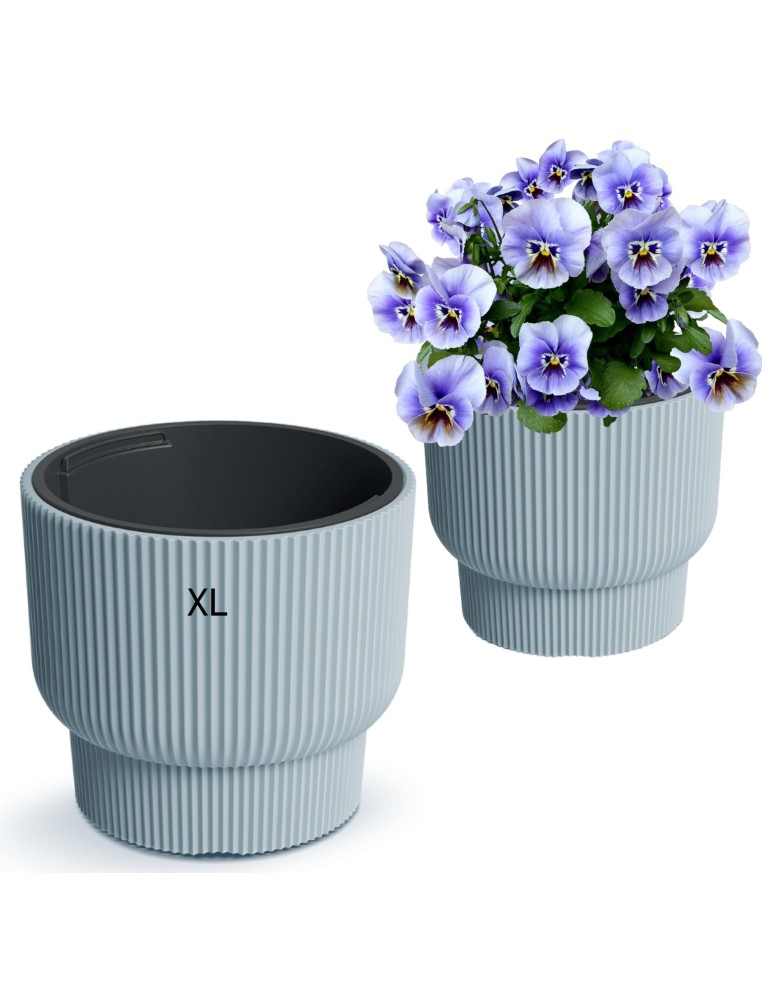 Maceta redonda con estrías horizontales Ø30 × 26 cm, 14 L – Gris | Töpferkönig