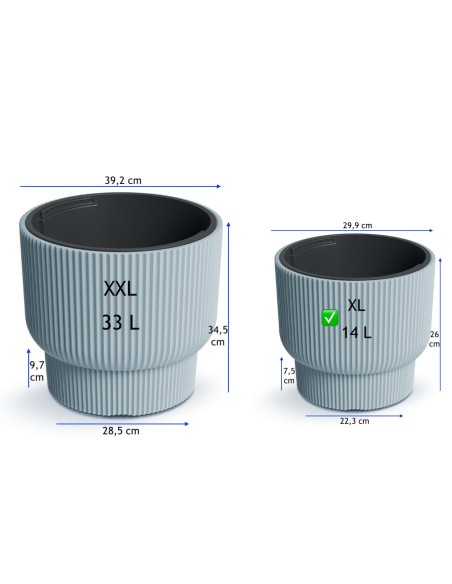 Vaso rotondo con righe orizzontali Ø30 × 26 cm, 14 L – Grigio | Töpferkönig