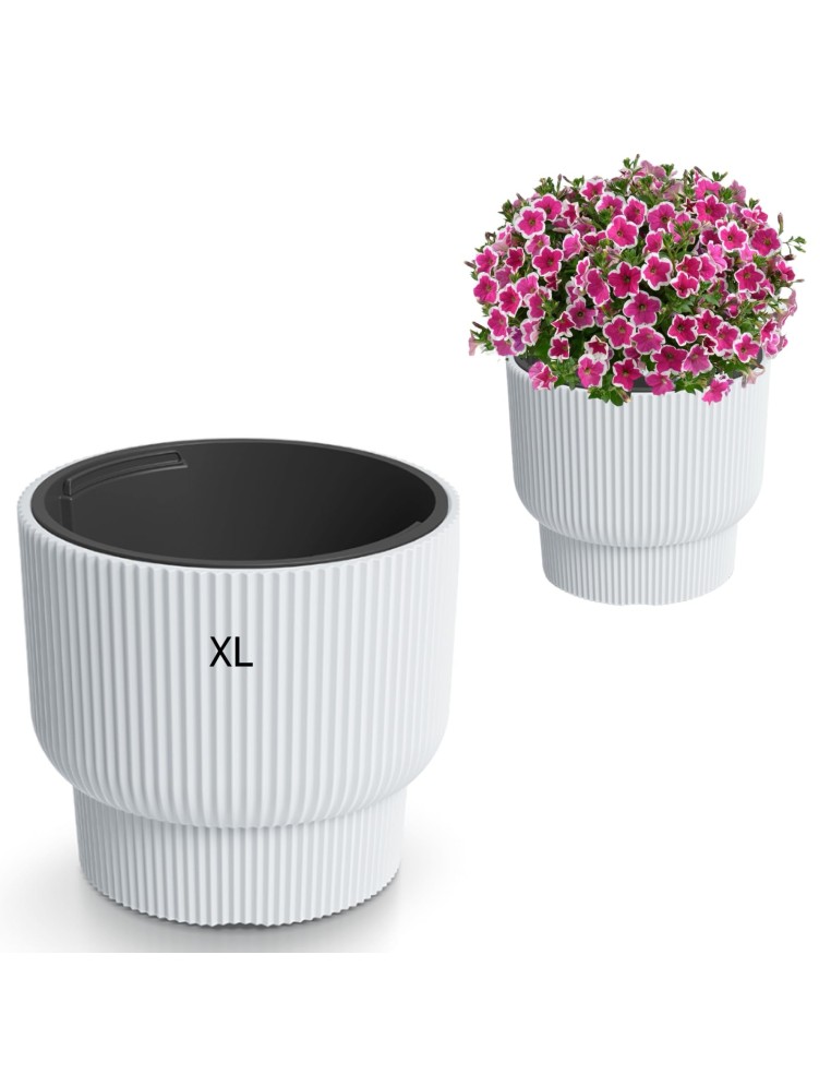 Blumentopf rund mit umlaufenden Rillen Ø30 × 26 cm, 14 L – Weiß | Töpferkönig