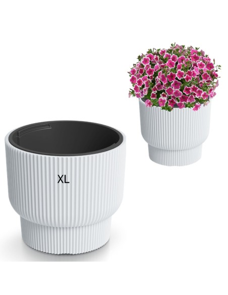 Blumentopf rund mit umlaufenden Rillen Ø30 × 26 cm, 14 L – Weiß | Töpferkönig