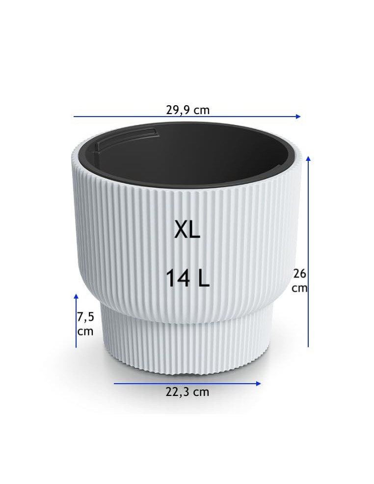 Maceta redonda con estrías horizontales Ø30 × 26 cm, 14 L – Blanco | Töpferkönig