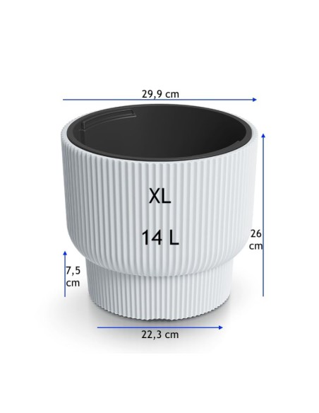 Maceta redonda con estrías horizontales Ø30 × 26 cm, 14 L – Blanco | Töpferkönig