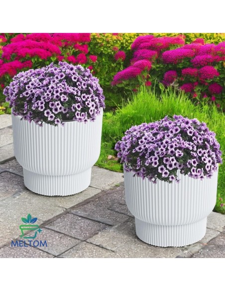 Blumentopf rund mit umlaufenden Rillen Ø30 × 26 cm, 14 L – Weiß | Töpferkönig