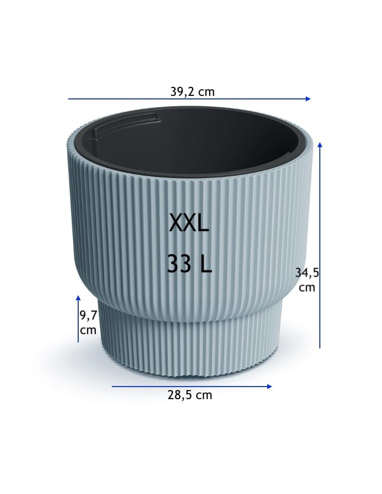 Pot de fleurs rond à stries horizontales Ø39 × 35 cm, 33 L – Gris | Töpferkönig