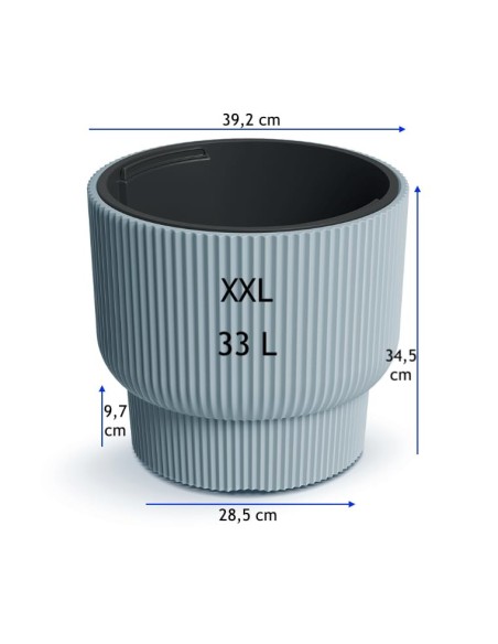 Pot de fleurs rond à stries horizontales Ø39 × 35 cm, 33 L – Gris | Töpferkönig