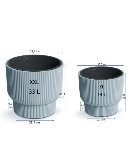 Blumentopf rund mit umlaufenden Rillen Ø39 × 35 cm, 33 L – Grau | Töpferkönig