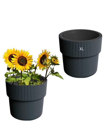 Maceta redonda con estrías verticales Ø30 × 28 cm, 14 L – Antracita | Töpferkönig