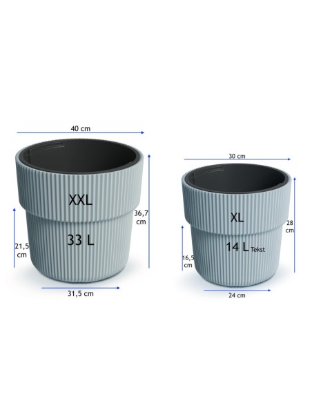 Bloempot rond met verticale ribbels Ø30 × 28 cm, 14 L – Grijs | Töpferkönig