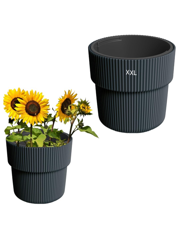 Bloempot rond met verticale ribbels Ø40 × 37 cm, 33 L – Antraciet | Töpferkönig