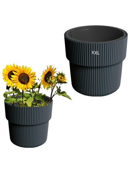 Pot de fleurs rond à stries verticales Ø40 × 37 cm, 33 L – Anthracite | Töpferkönig