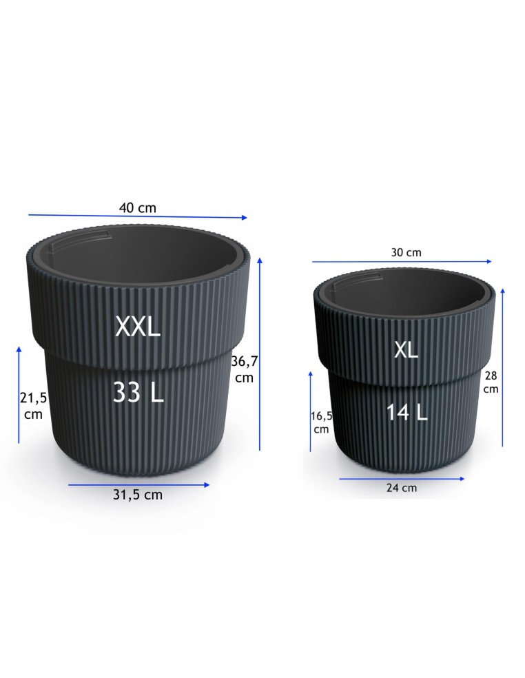 Vaso rotondo con righe verticali Ø40 × 37 cm, 33 L – Antracite | Töpferkönig