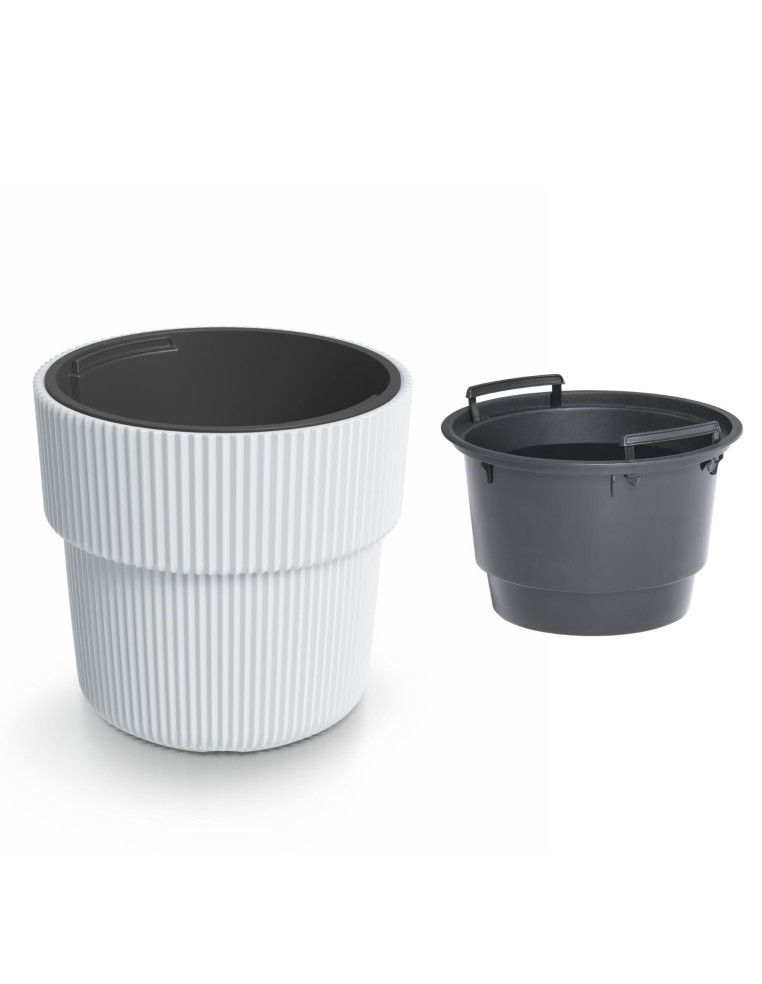 Maceta redonda con estrías verticales Ø40 × 37 cm, 33 L – Blanco | Töpferkönig