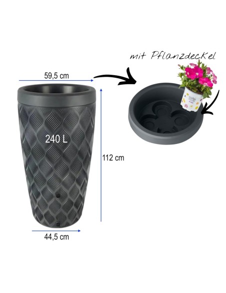 Cisterna per acqua piovana 240 L con rilievo a onde Ø60 × 112 cm – Antracite | Töpferkönig