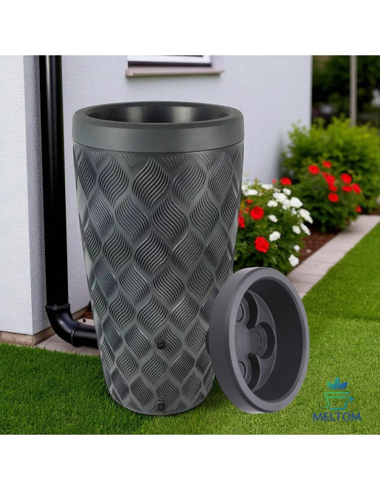 Depósito de agua de lluvia 240 L con relieve ondulado Ø60 × 112 cm – Antracita | Töpferkönig