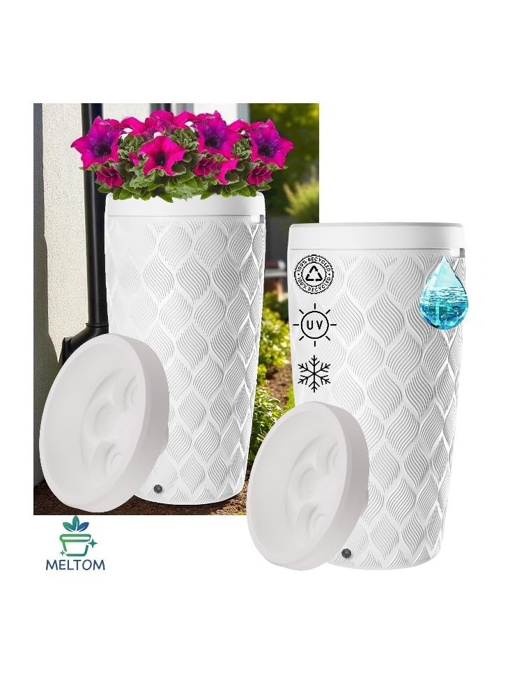 Récupérateur d'eau de pluie 240 L à relief ondulé Ø60 × 112 cm – Blanc | Töpferkönig